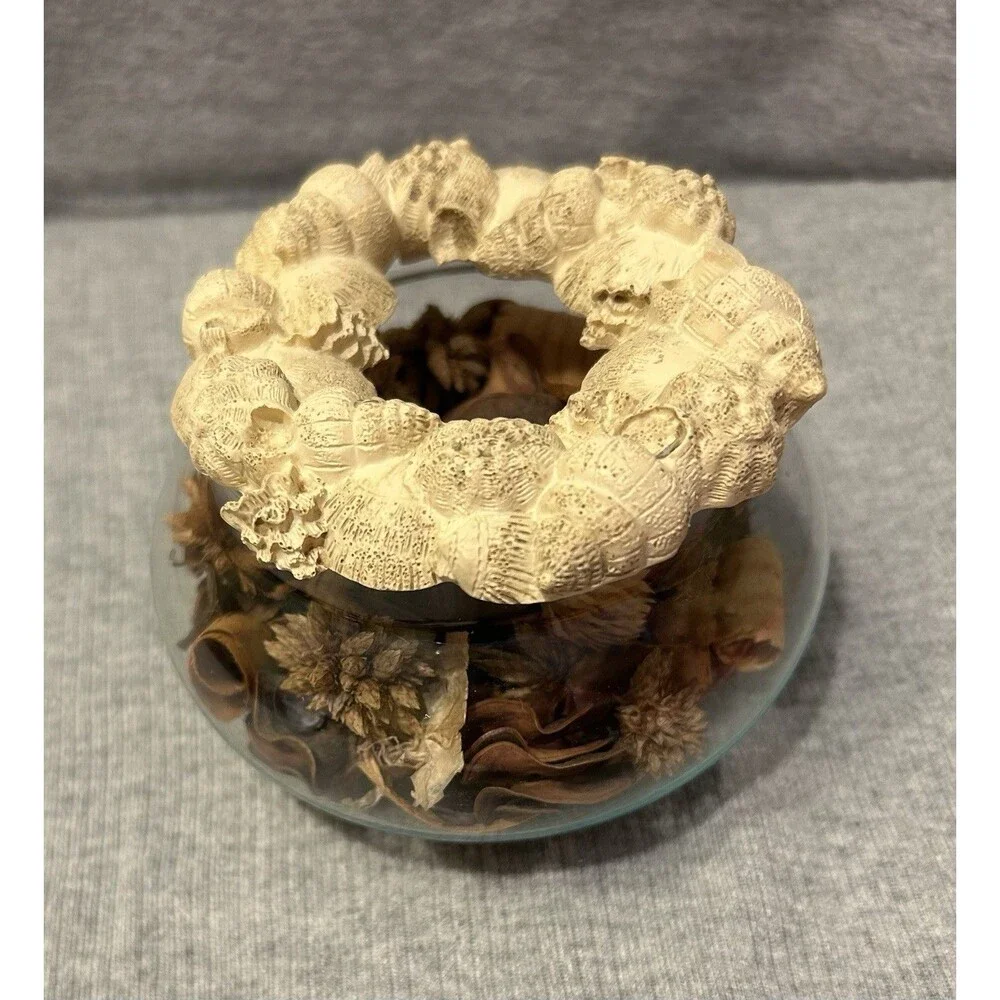 Glass Jar With Potpourri And Small Seashells With Sea Shell Lid/Cover Home Decor
